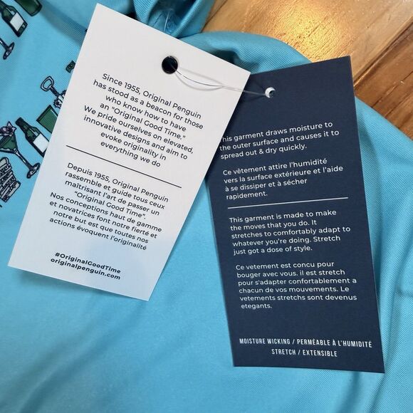 NWT Original Penguin Men's Size Medium Blue Polo Shirt Cocktail Novelty Pattern - Picture 5 of 6